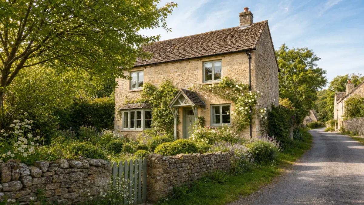 Somerset village cottage with stone walls and cottage garden