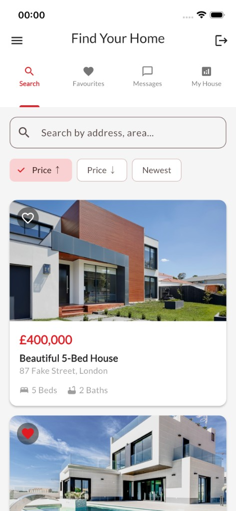 Estate agent mobile app screen preview